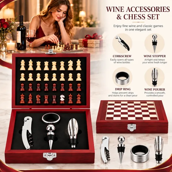 Set Accesorii pentru Vin si Sah 2 in 1