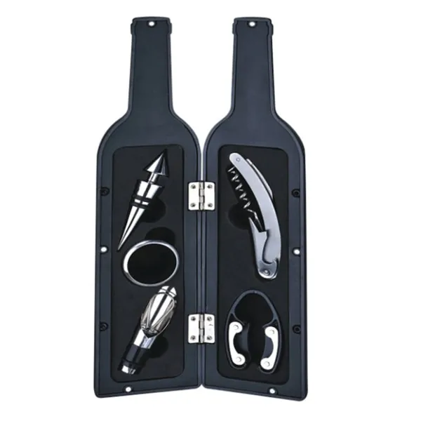 Set Desfacator de Vin cu 5 accesorii din metal si husa depozitare tip sticla…
