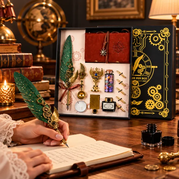 Set cadou Caligrafie Vintage cu Pana verde