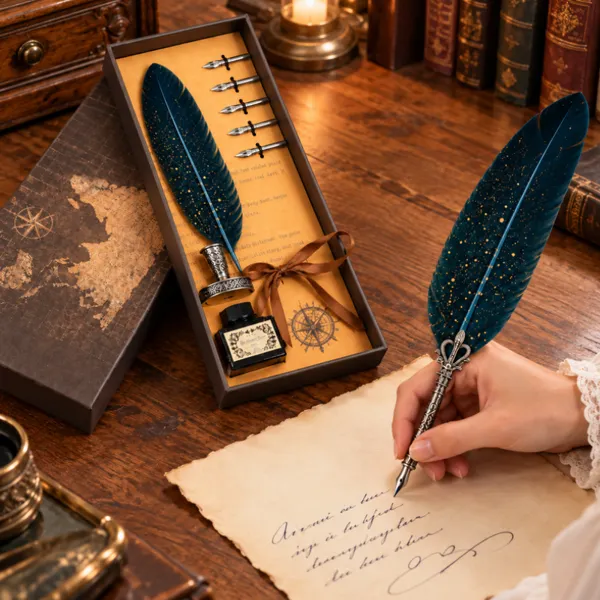 Set cadou Caligrafie Vintage cu Pana albastra si Cerneala si Accesorii