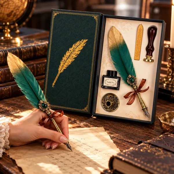 Set cadou Caligrafie Vintage cu Pana bicolora auriu verde si Accesorii pentru…