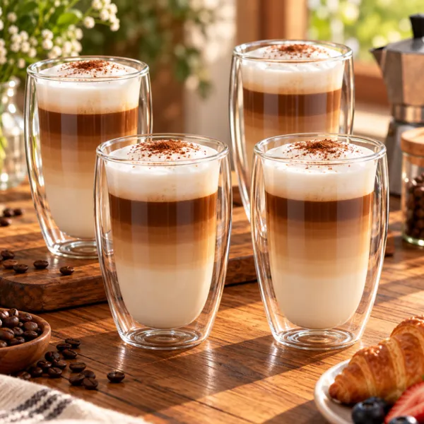 Set 4 Pahare Cafea cu Pereti Dubli 450 ml