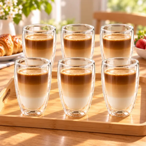 Set 6 Pahare Cafea cu Pereti Dubli 450 ml