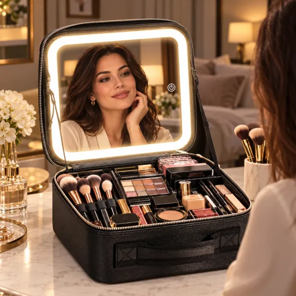 Organizator de cosmetice cu oglinda LED