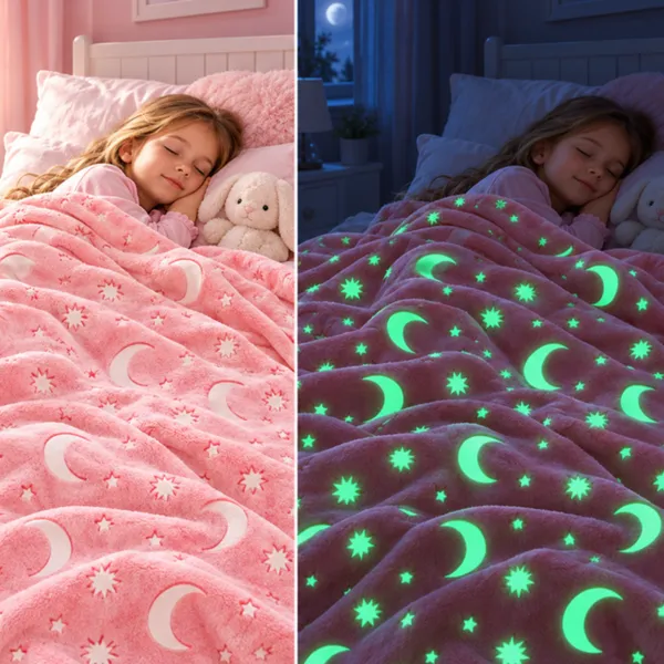 Patura Luna Fosforescenta Roz Flanel 130 x 150 cm